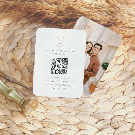 Tarjeta De Recepción Elegante Iniciales Foto Código QR Boda RSVP