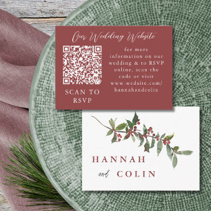 Tarjeta De Recepción Elegante invierno Berries Red Green Web QR RSVP
