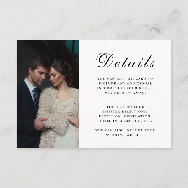Tarjeta De Recepción Elegante Invitado de Boda Detalles Faux Marble Pho (Anverso)