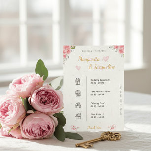 Tarjeta De Recepción Elegante itinerario cronológico de boda floral ros