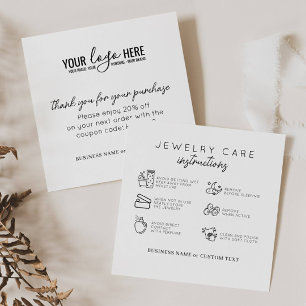 Tarjeta De Recepción Elegante Joyería Instrucciones de Cuidado Logo Com