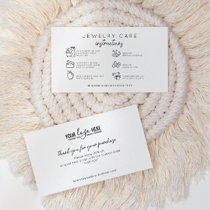 Tarjeta De Recepción Elegante Joyería Instrucciones de cuidado logotipo