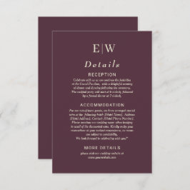 Tarjeta De Recepción Elegante Laca Sencilla de Cerezo, Boda de Monogram