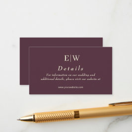 Tarjeta De Recepción Elegante Laca Sencilla de Cerezo, Boda de Monogram