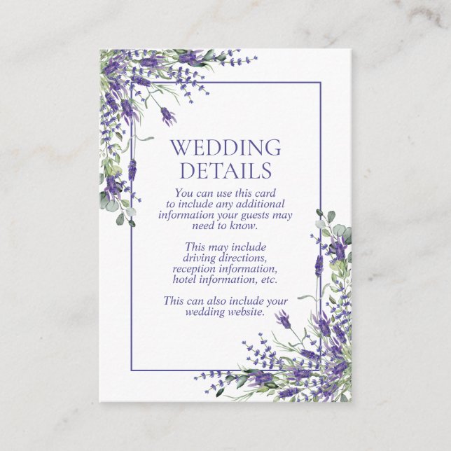 Tarjeta De Recepción Elegante Lavanda Eucalyptus Detalles Botánicos (Anverso)