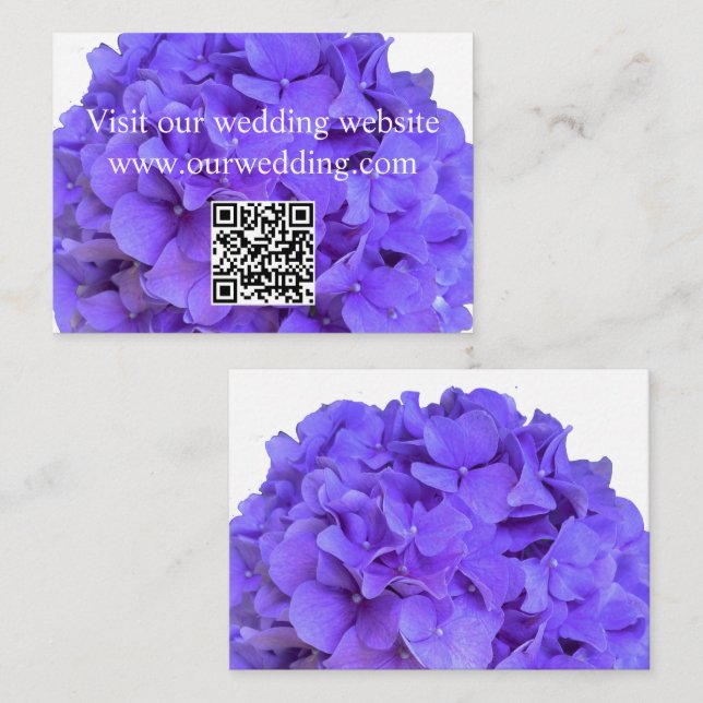 Tarjeta De Recepción Elegante lavanda morada hidrangea floral QR (Anverso / Reverso)