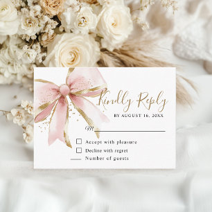 Tarjeta De Recepción Elegante lazo rosa y dorado Respuesta de cumpleaño