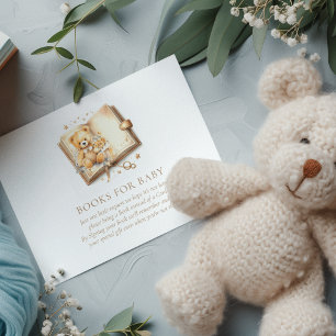 Tarjeta De Recepción Elegante libro de Baby Shower beige y oro