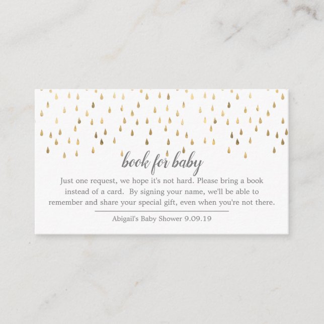 Tarjeta De Recepción Elegante libro de gotas de lluvia rosadas y dorada (Anverso)