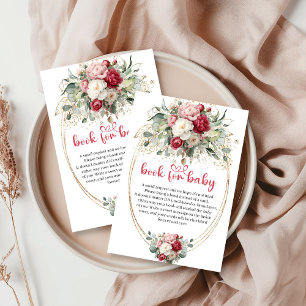 Tarjeta De Recepción Elegante Libro Floral de Burgundy Rosado para Bebé