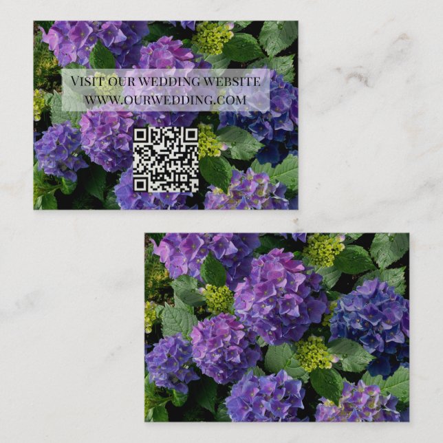 Tarjeta De Recepción Elegante magenta púrpura azul hidrangea floral QR (Anverso / Reverso)