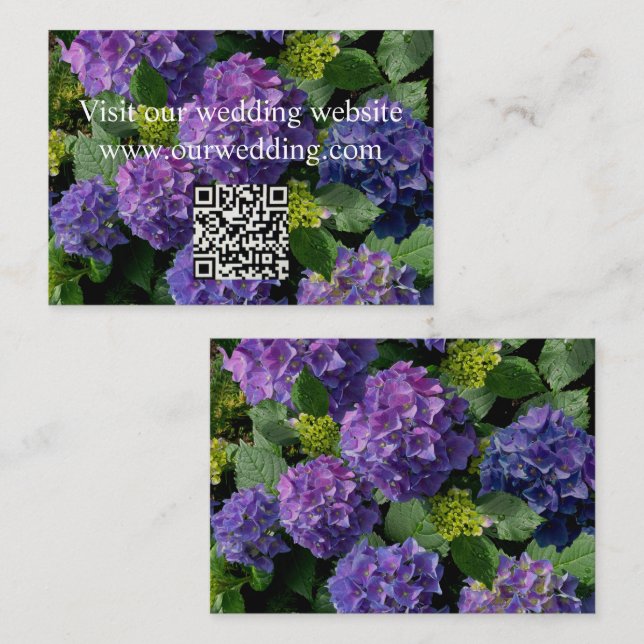 Tarjeta De Recepción Elegante magenta púrpura azul hidrangea floral QR (Anverso / Reverso)