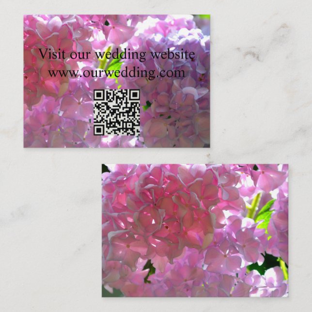 Tarjeta De Recepción Elegante magenta púrpura azul hidrangea floral QR (Anverso / Reverso)