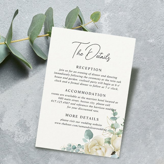 Tarjeta De Recepción Elegante Magnolia Eucalyptus Bodas Detalles (Elegant Magnolia Eucalyptus Wedding Details Enclosure Card)