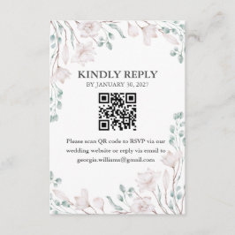 Tarjeta De Recepción Elegante Magnolia Eucalyptus Código QR Enc RSVP