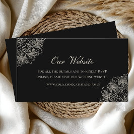 Tarjeta De Recepción Elegante Mandala Indio Boho Negro Sitio Web de Bod