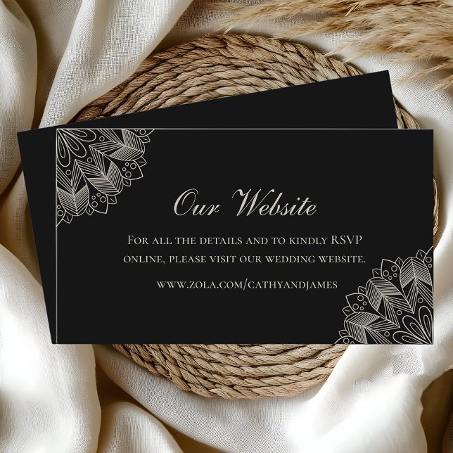 Tarjeta De Recepción Elegante Mandala Indio Boho Negro Sitio Web de Bod (Subido por el creador)
