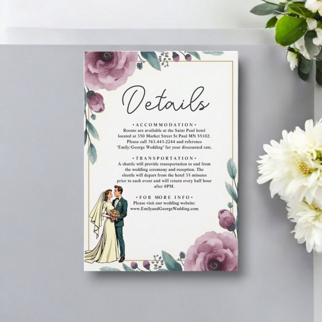 Tarjeta De Recepción Elegante Marco Floral Novia Y Boda Groom Boho (Subido por el creador)