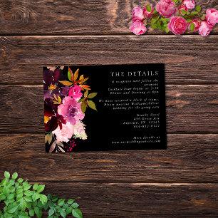 Tarjeta De Recepción Elegante marco floral rosa borgoñona negra