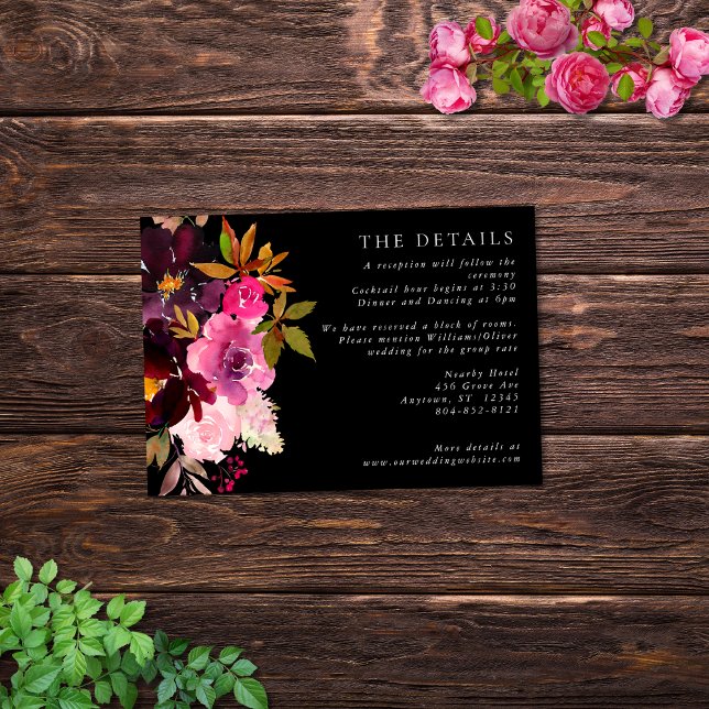 Tarjeta De Recepción Elegante marco floral rosa borgoñona negra (Subido por el creador)
