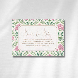 Tarjeta De Recepción Elegante marco floral rosa con libros de arco dora