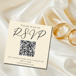 Tarjeta De Recepción Elegante Marfil Simple Wedding RSVP Código QR