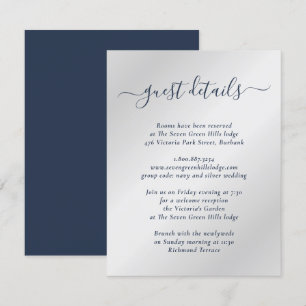 Tarjeta De Recepción Elegante Marina Moderna Azul y Plata