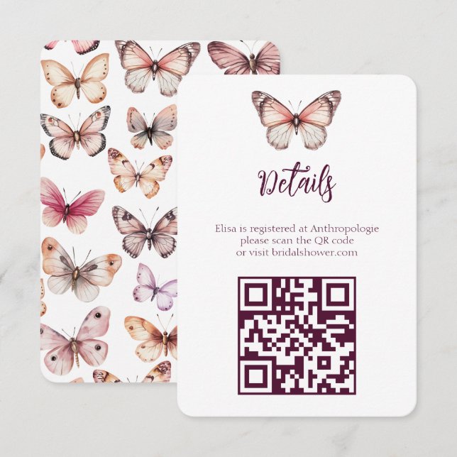 Tarjeta De Recepción Elegante mariposas PERSONALIZADO de ducha de novia (Anverso / Reverso)