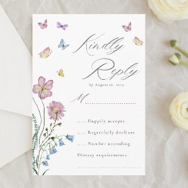 Tarjeta De Recepción Elegante matrimonio con mariposa de flores silvest