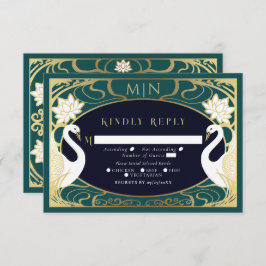 Tarjeta De Recepción Elegante matrimonio de cisnes Art Nouveau RSVP