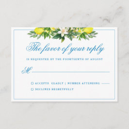Tarjeta De Recepción Elegante matrimonio Escudo formal floral azul RSVP