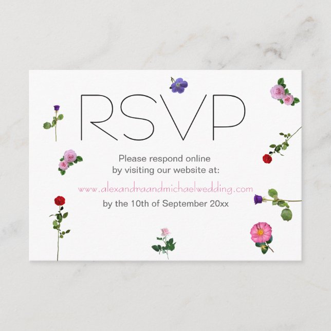 Tarjeta De Recepción Elegante matrimonio floral simple de Moda RSVP (Anverso)