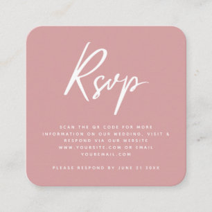 Tarjeta De Recepción Elegante matrimonio Rosa con polvo RSVP Código QR