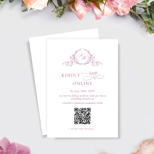 Tarjeta De Recepción Elegante Mauve Monograma Rosa QR Boda de código RS (Subido por el creador)