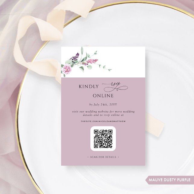 Tarjeta De Recepción Elegante Mauve Pastel Floral RSVP Online, código Q (Subido por el creador)