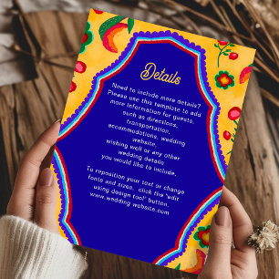 Tarjeta De Recepción Elegante mexicano vibrante amarillo azul