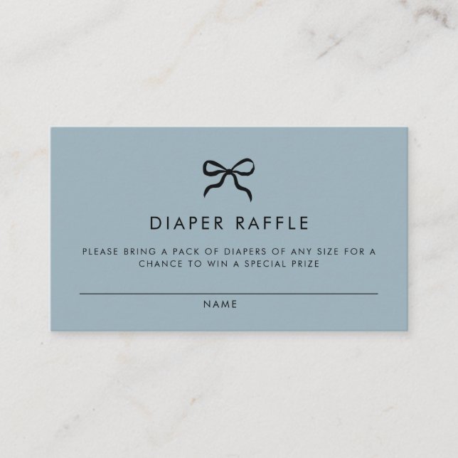 Tarjeta De Recepción Elegante Minimal Bow Boy Baby Shower Diaper Raffle (Anverso)
