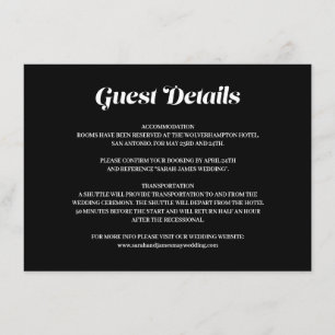 Tarjeta De Recepción Elegante Minimalismo negrita Negra Boda Detalles d