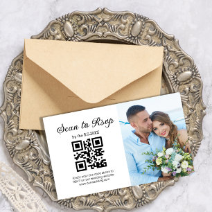 Tarjeta De Recepción elegante minimalista foto de boda de código rsvp q