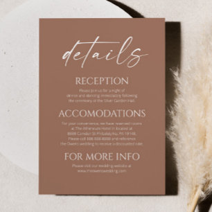 Tarjeta De Recepción Elegante Minimalista Mocha Mousse Boda Detalles