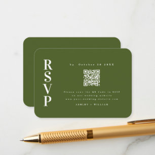Tarjeta De Recepción Elegante Minimalista Rsvp Moss Verde Código Qr Bod