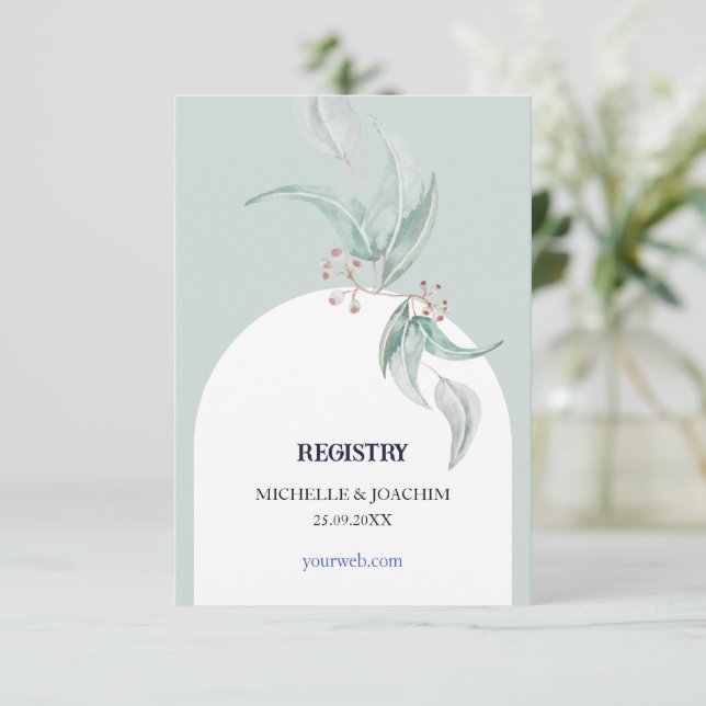 Tarjeta De Recepción Elegante Mint Fresco Eucalyptus Acuarela (Anverso de pie)