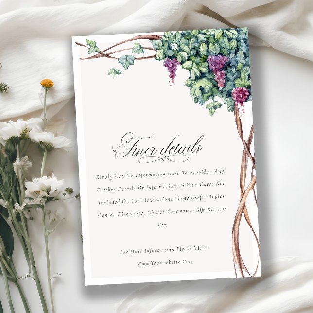 Tarjeta De Recepción Elegante Moda acuarela Grapevine Boda Detalles (Subido por el creador)