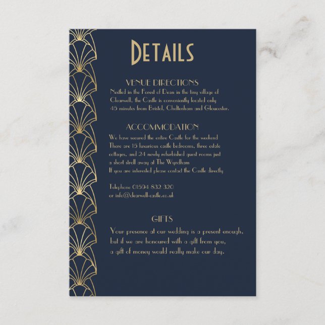 Tarjeta De Recepción Elegante Moda Art Deco Gran Gatsby Detalles Enclav (Anverso)