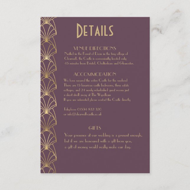 Tarjeta De Recepción Elegante Moda Art Deco Gran Gatsby Detalles Enclav (Anverso)