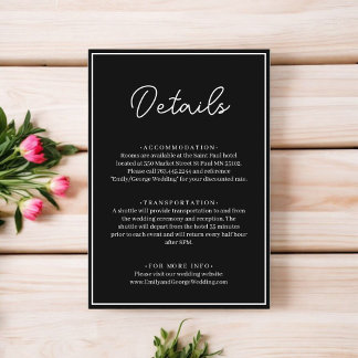 Tarjeta De Recepción Elegante Moda Boda Mínimo Blanco Y Negro