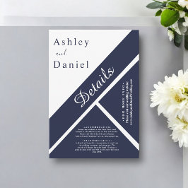 Tarjeta De Recepción Elegante Moda Navy azul Boda moderno de estilo bla