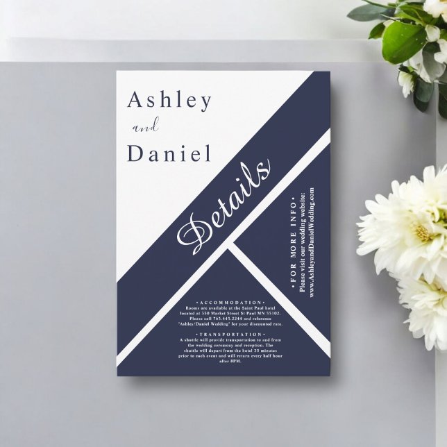 Tarjeta De Recepción Elegante Moda Navy azul Boda moderno de estilo bla (Subido por el creador)