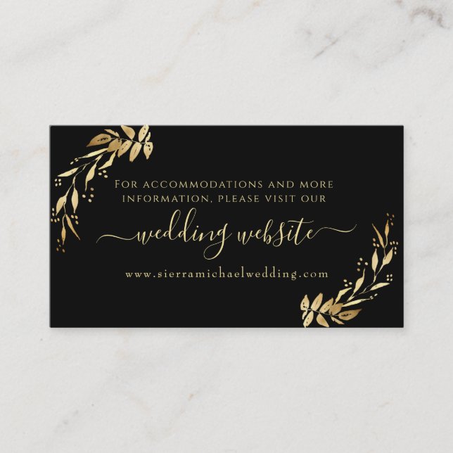 Tarjeta De Recepción Elegante Moda Página web de Boda de follaje negro  (Anverso)