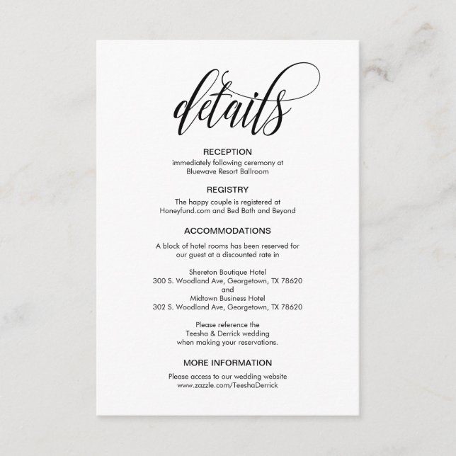 Tarjeta De Recepción Elegante Moderno, Letra Negra, Detalles de Nuestra (Anverso)